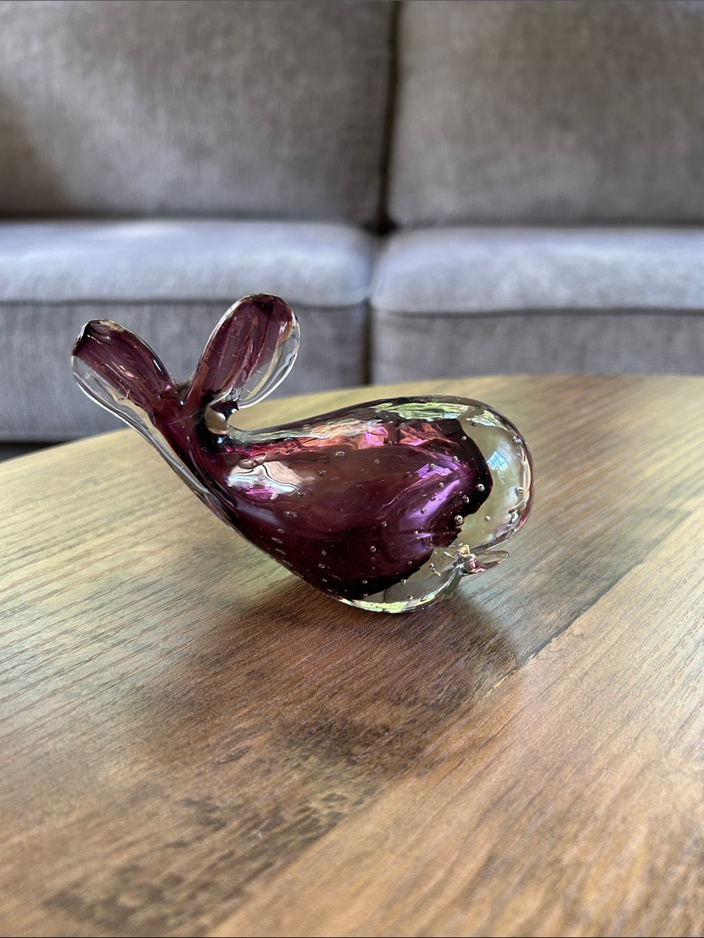 Vintage Handblown Glass Whale Sculpture - Purple